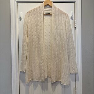 Alashan Cashmere Cardigan Women’s S Ivory Cream Cable Knit Sweater Lightweight